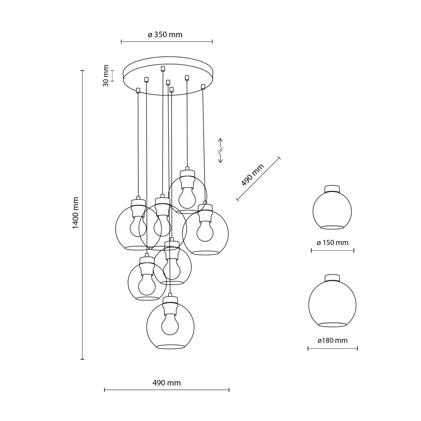 Suspension scandinave CUBUS en verre graphite 7