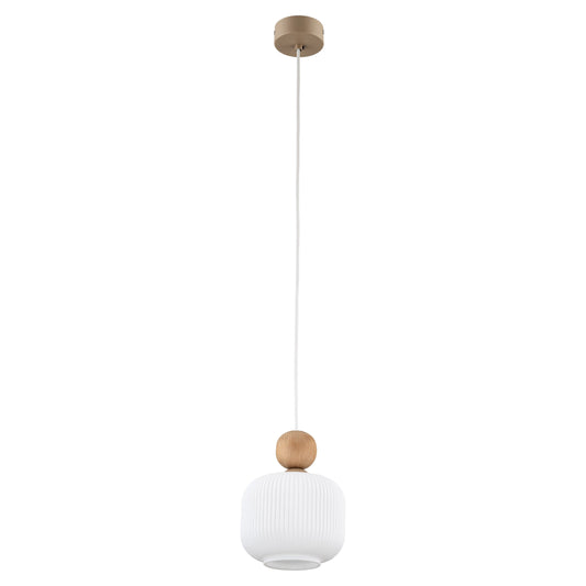 BALLO mini pendant with ribbed glass shade and solid wood collar