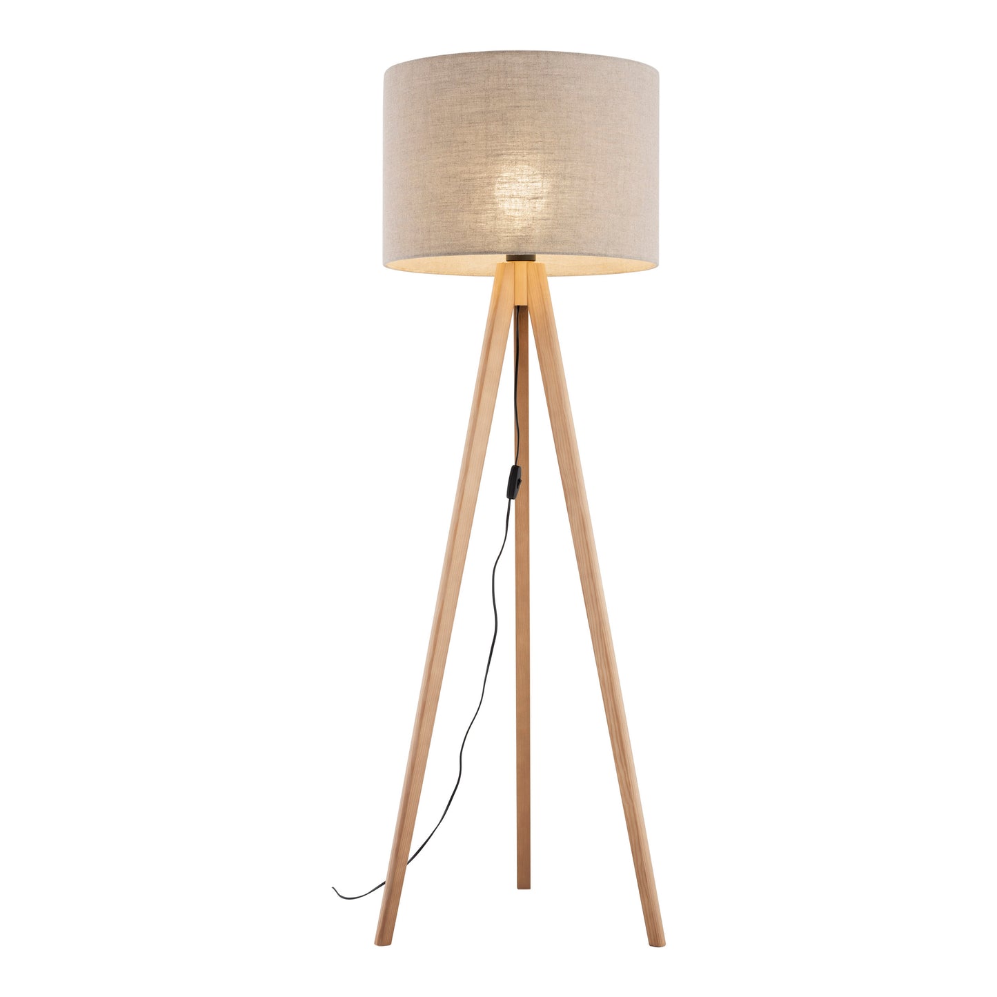 Grand lampadaire moderne du milieu du siècle en lin et pin