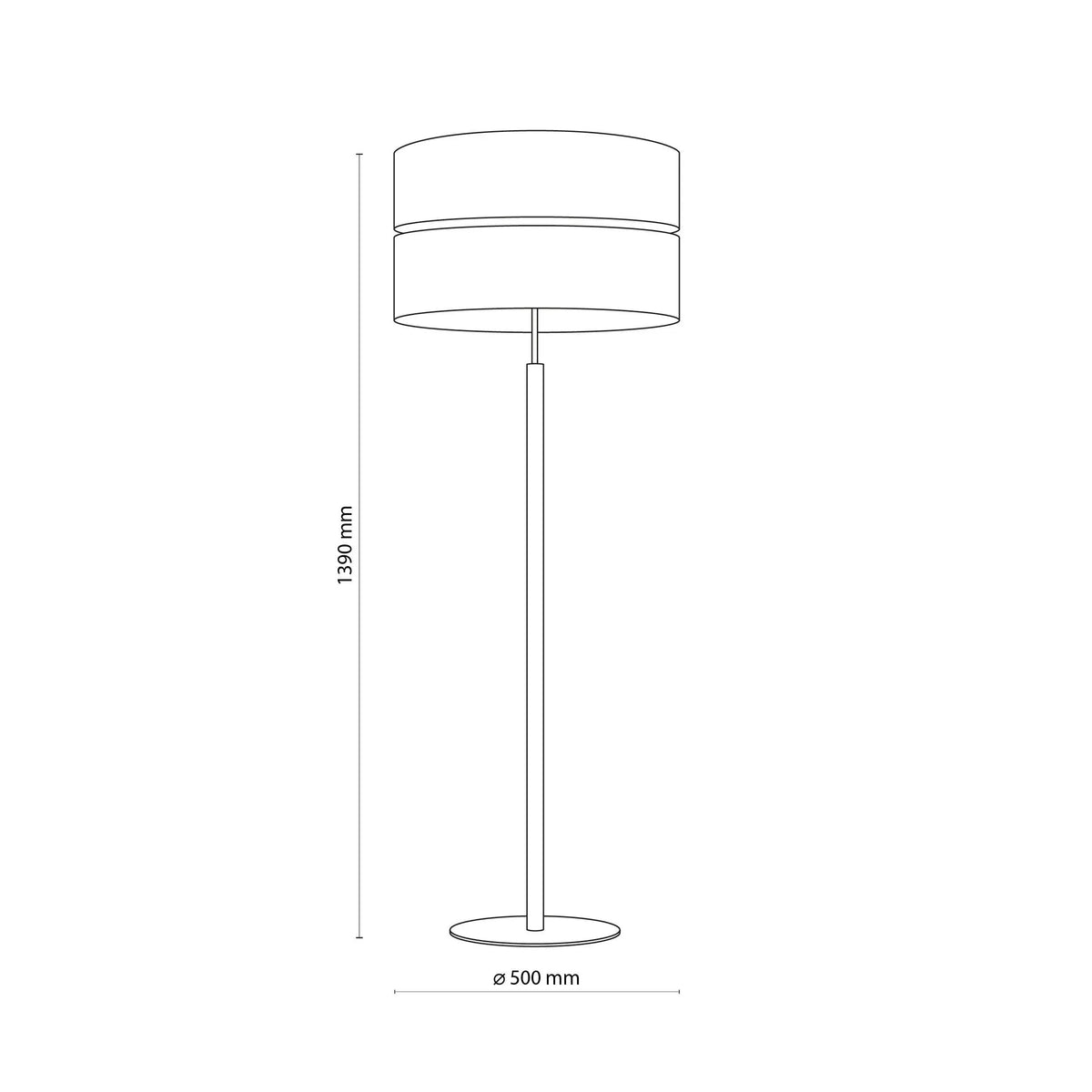ECO floor lamp technical drawing showing the 1390 mm height and 500 mm shade diameter