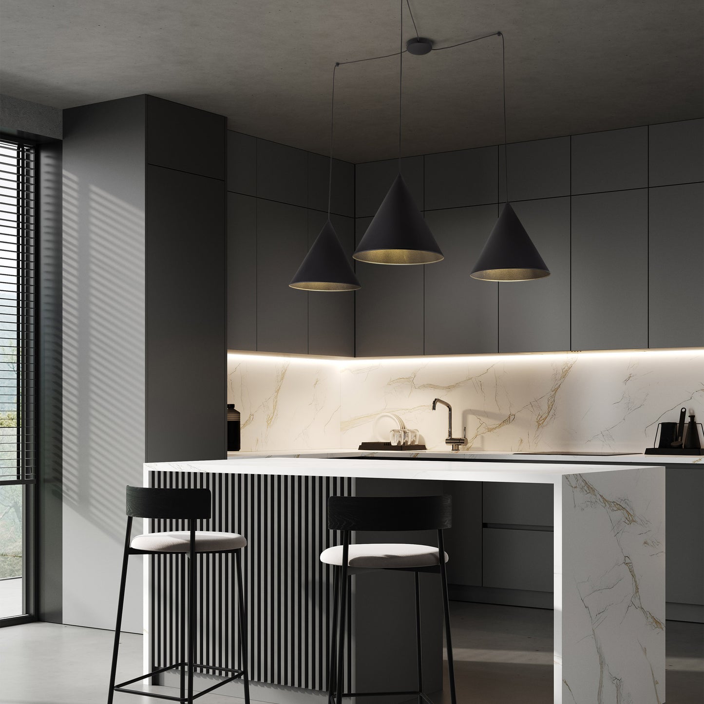 Suspension minimaliste moderne noire CONO 3