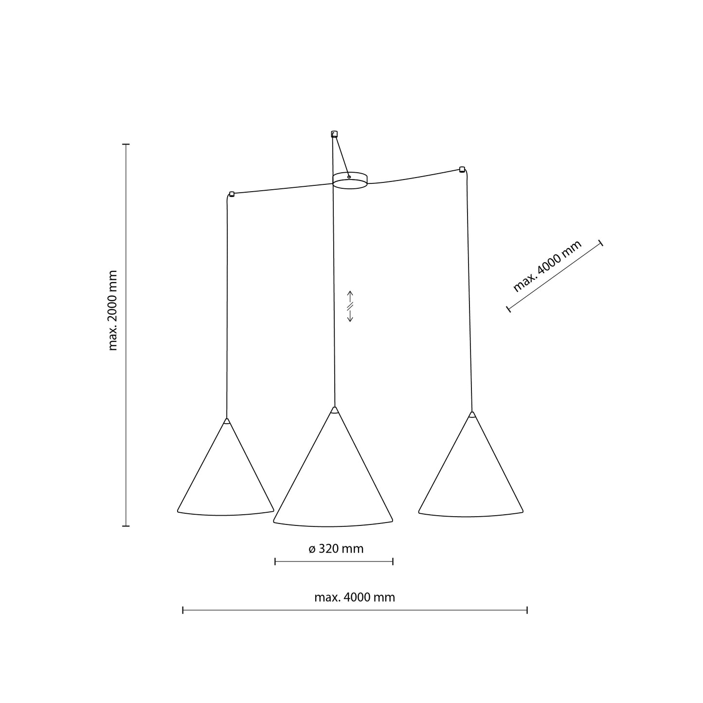 Suspension minimaliste moderne noire CONO 3