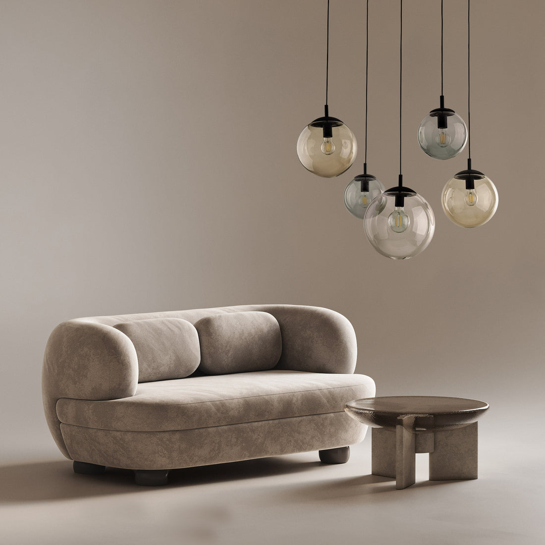 Pendant lamp in modern interior with sofa