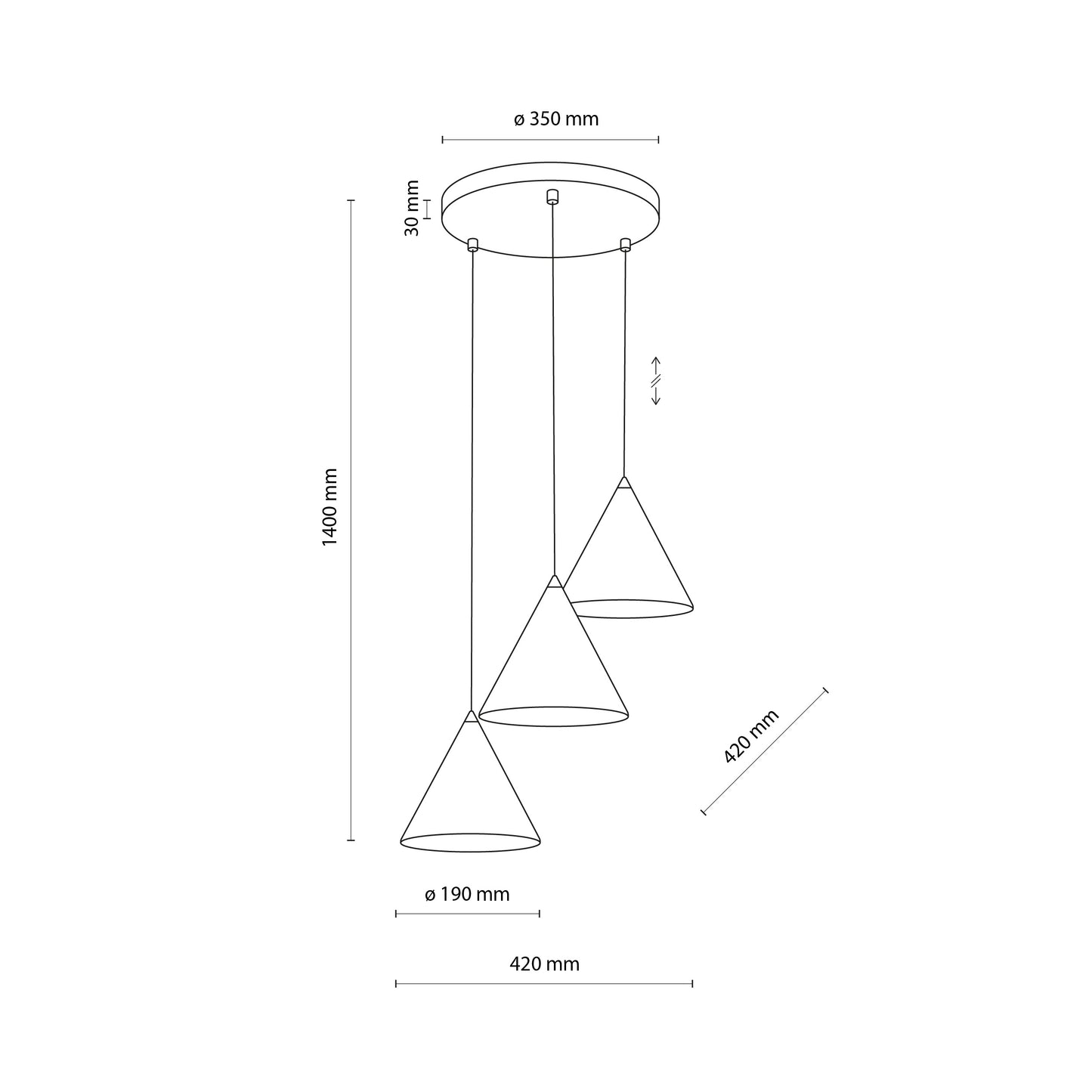 Suspension minimaliste moderne noire CONO 3