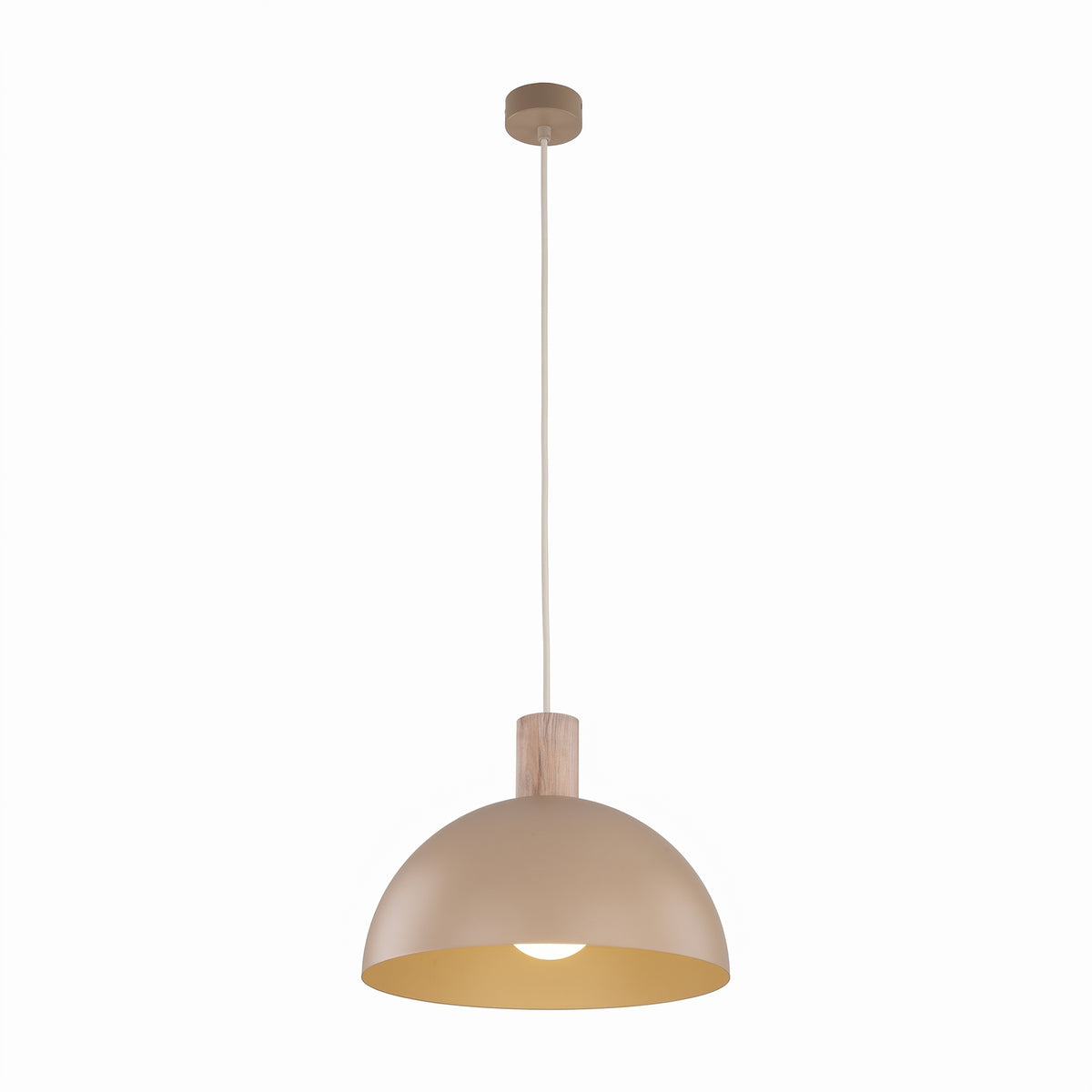 OSLO beige pendant lit, soft light over a counter