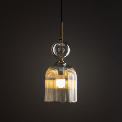 SOPHIA cognac bell mini pendant, decorative ribbed glass pendant light