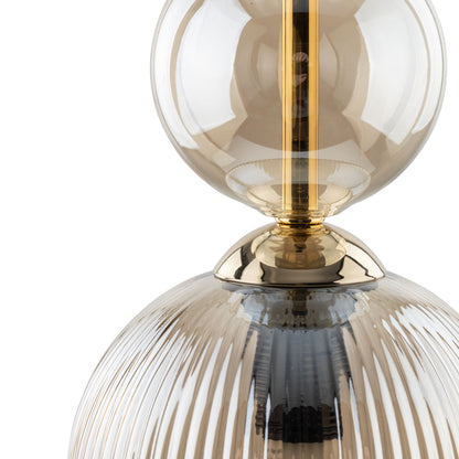 SOPHIA cognac ribbed glass mini pendant, close view of the bell shade
