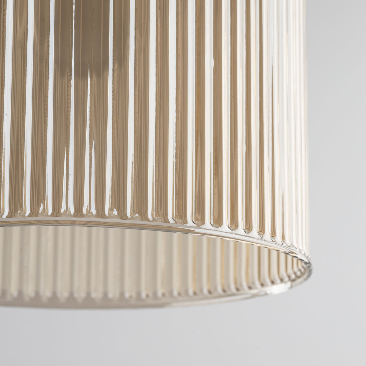 Detail of the SOPHIA ribbed cognac glass bell shade and glass sphere
