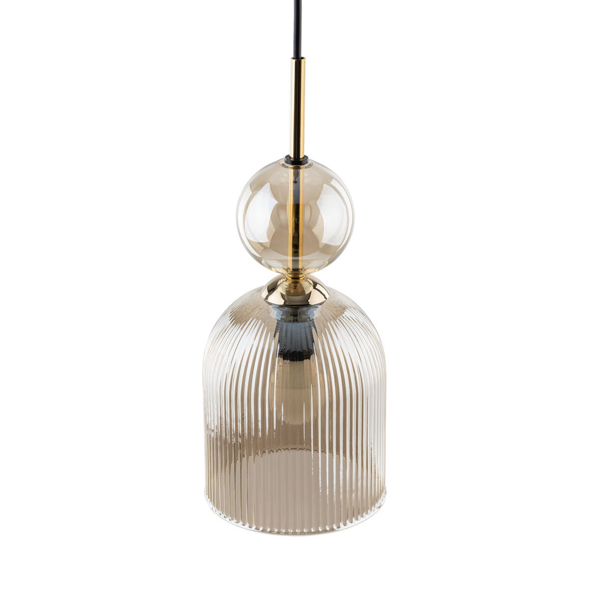 Ribbed glass texture on the SOPHIA cognac bell pendant shade