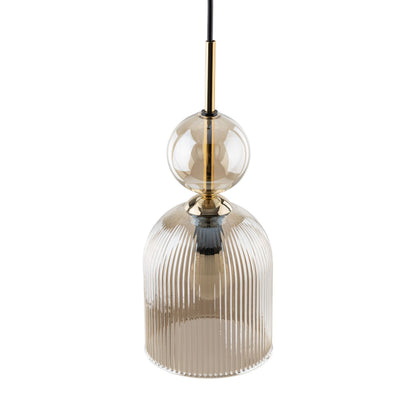 Ribbed glass texture on the SOPHIA cognac bell pendant shade