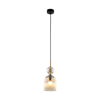 SOPHIA bell mini pendant in cognac ribbed glass, 5.12 inch shade