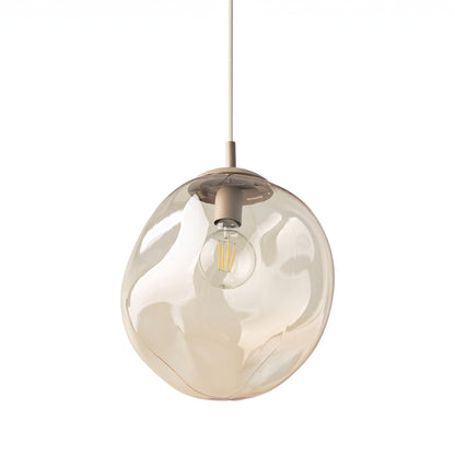 LAVA Large glass shade lit from below, shadows cast on the ceiling