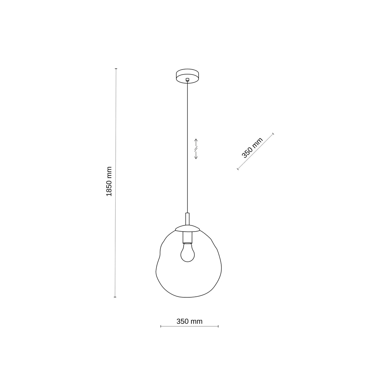 LAVA Large technical drawing, 300 by 350 mm shade with a 1750 mm maximum drop