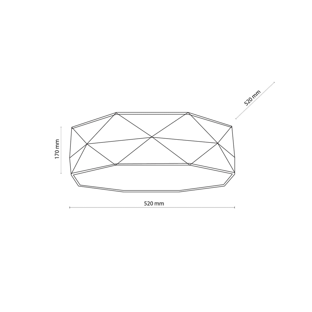 KANTOOR black flush mount technical drawing showing the 520 mm width and 170 mm depth