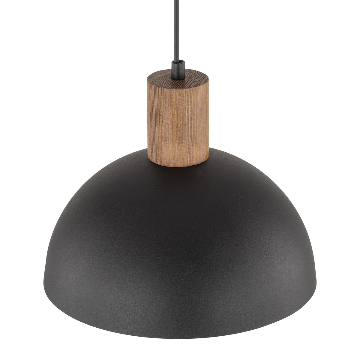Three OSLO black pendants grouped over a kitchen island