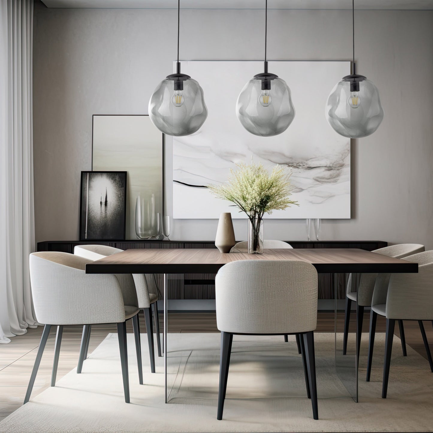 Grande suspension en verre graphite SOL