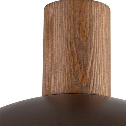 Detail of the brown painted shade and pine accent on the OSLO pendant