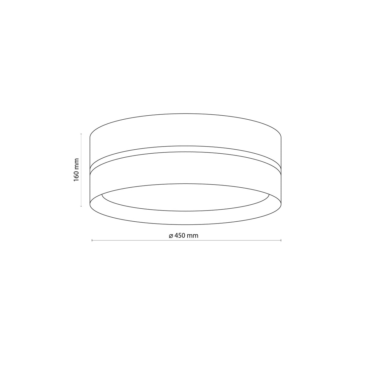 LINOBIANCO small flush mount technical drawing showing the 450 mm diameter and 160 mm depth