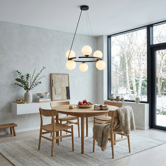 ANABELLE Scandinavian PendANABELLE 6-Light Scandinavian Globe Chandelier for Dining Room & Modern Interiorsant Light 6 LumoCrafts