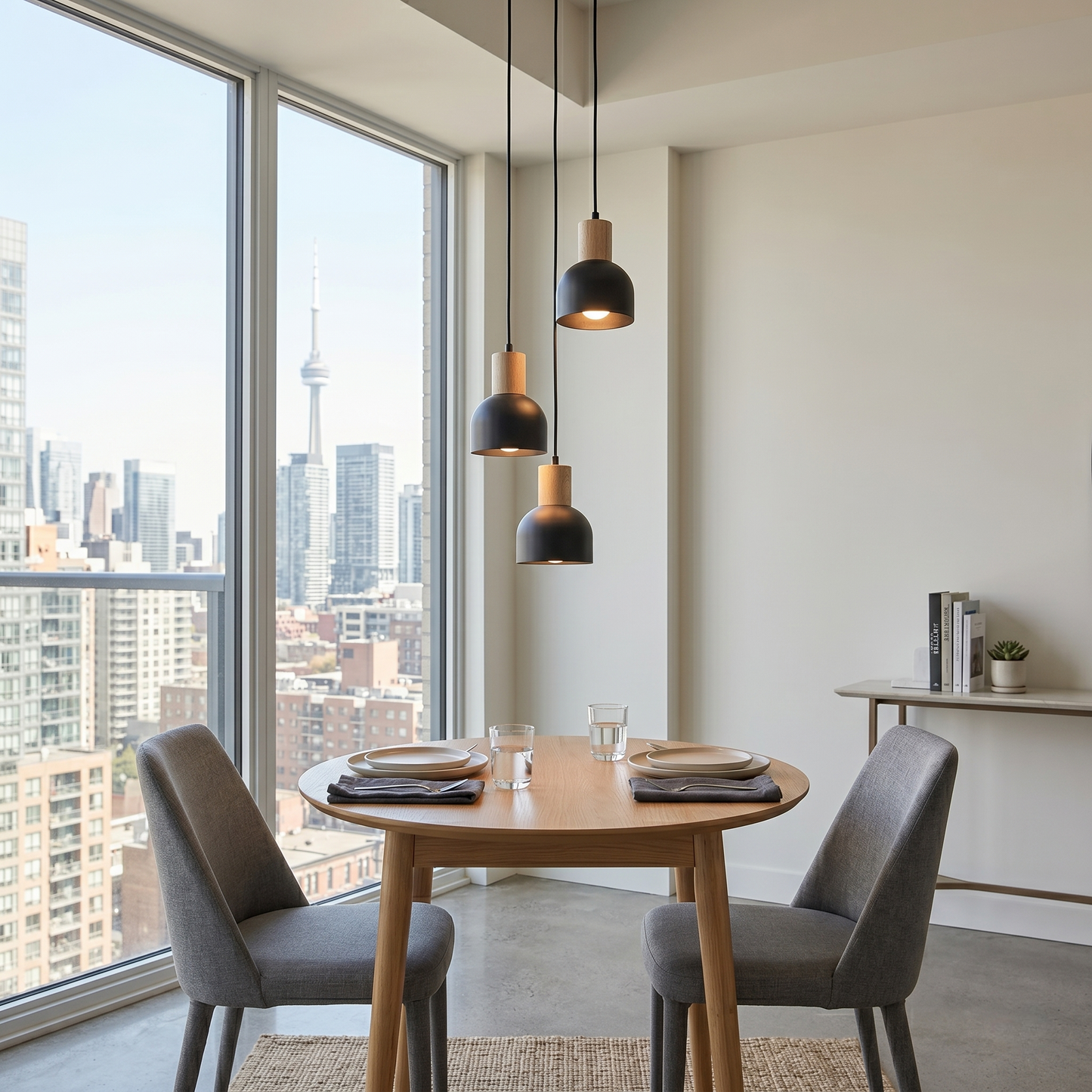 CAIRO Black & Wood 3-Light Pendant for Dining Room, Stairwell & Modern Interiors LumoCrafts