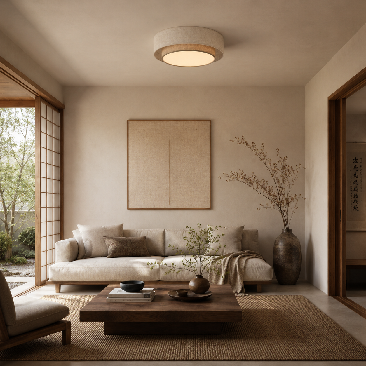CALISTO JUTE Scandinavian Flush Mount Ceiling Light for Bedroom, Hallway & Living Room LumoCrafts
