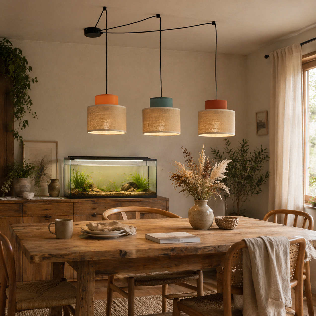 DUO Jute Adjustable 3-Light Pendant for Dining Table & Kitchen Island LumoCrafts