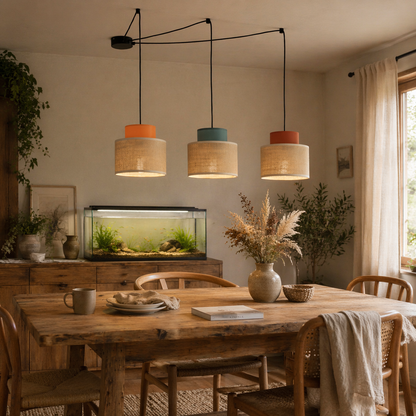 DUO Jute Adjustable 3-Light Pendant for Dining Table & Kitchen Island LumoCrafts