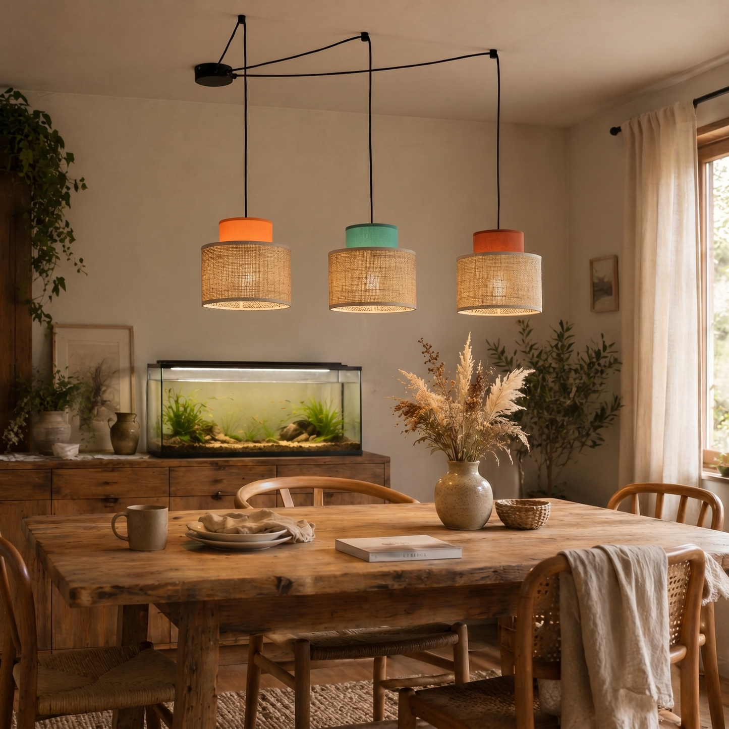 DUO Jute Adjustable 3-Light Pendant for Dining Table & Kitchen Island LumoCrafts