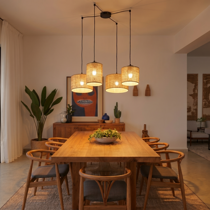 JUTE 4-Light Adjustable Pendant Light for Kitchen Island & Dining Table Lumocrafts