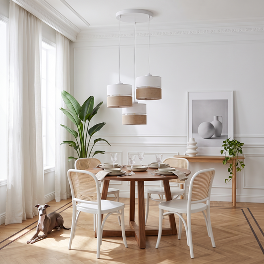 LINOBIANCO 3-Light Cluster Pendant with Linen & Jute Shades for Dining, Kitchen & Living  Room Lumocrafts Pendant Light Fixtures