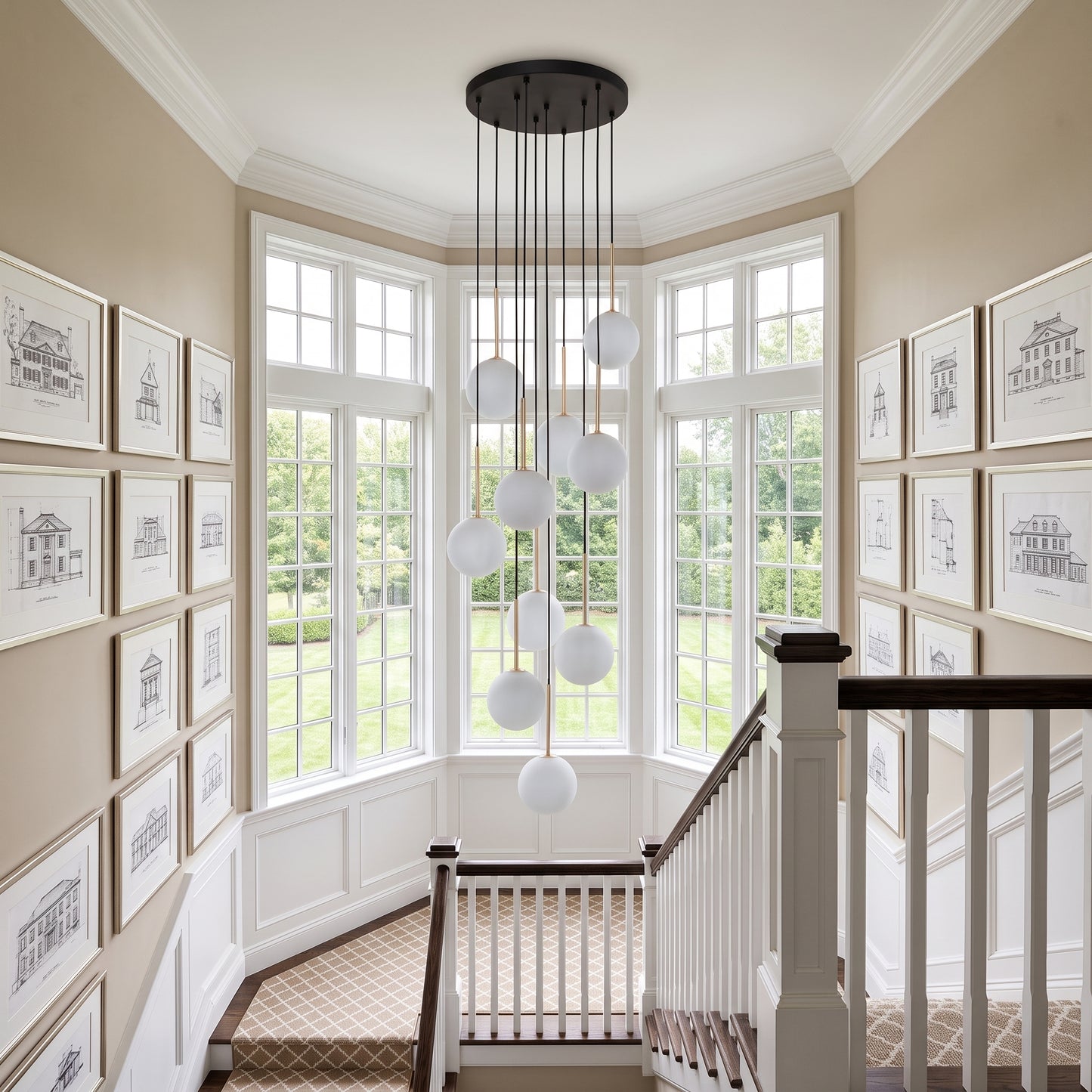 NILOS 10-Light Gold & Glass Cascade Chandelier for Stairwell & Entryway LumoCrafts Chandeliers