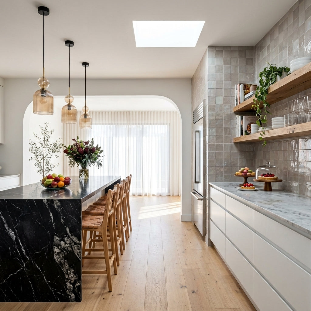 SOPHIA Cognac Ribbed Glass Bell Mini Pendant for Kitchen Island