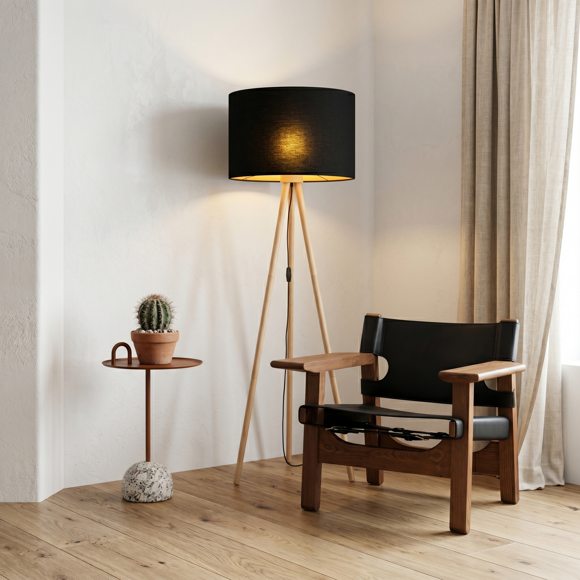 TOKYO Wood & Linen Floor Lamp for Living Room & Bedroom Lumocrafts