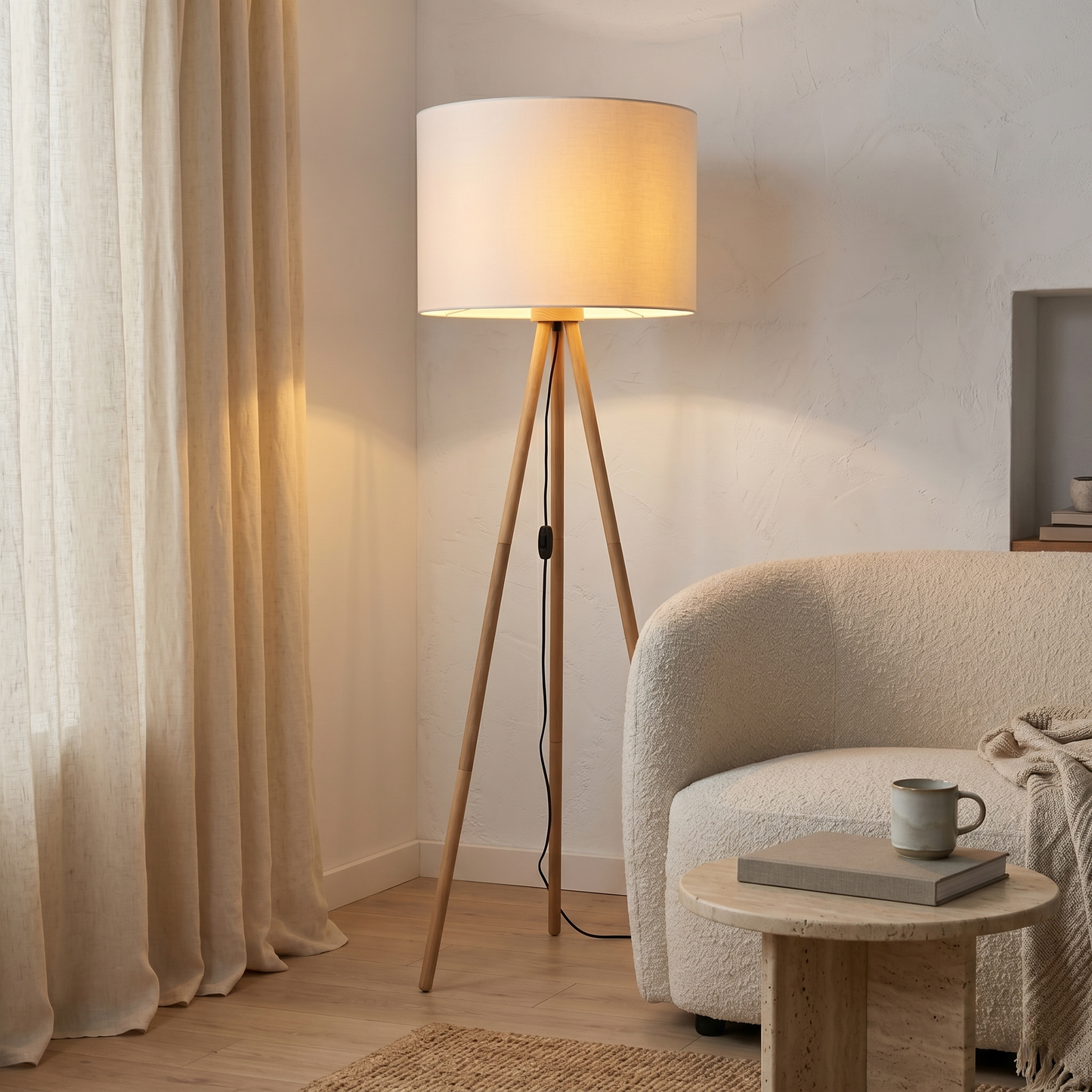 TOKYO Wood & Linen Floor Lamp for Living Room & Bedroom Lumocrafts