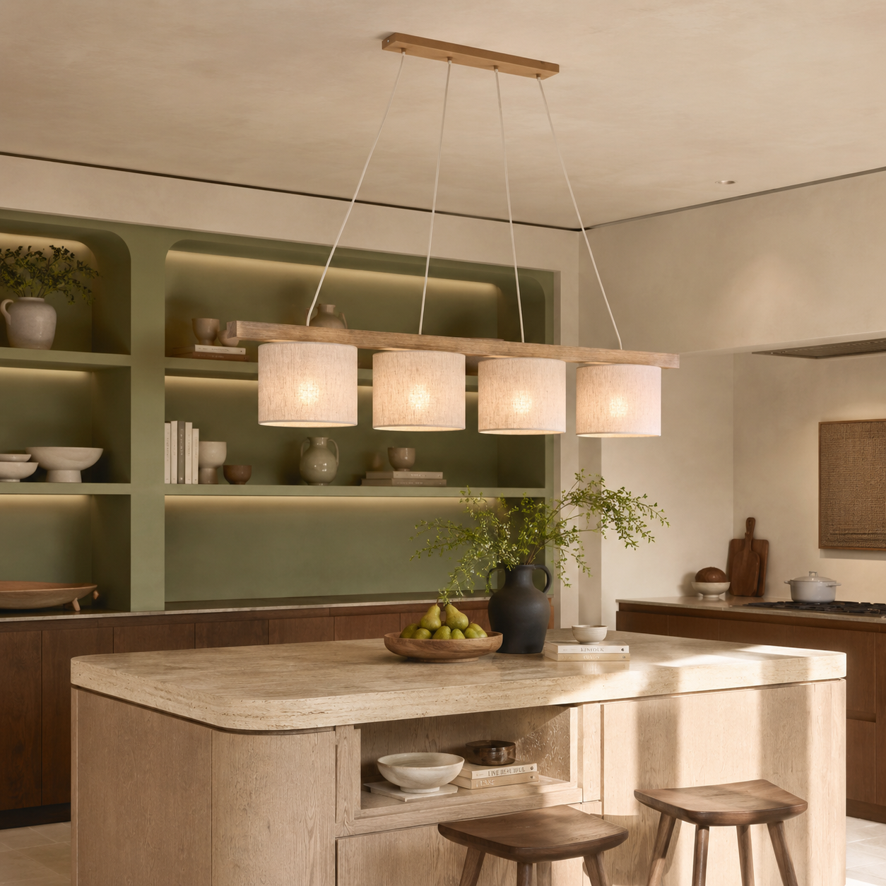 VARO Scandinavian Wood & Linen Pendant Light for Kitchen Island & Dining Table LumoCrafts