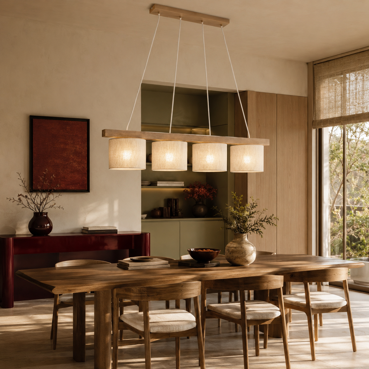 VARO Scandinavian Wood & Linen Pendant Light for Kitchen Island & Dining Table LumoCrafts