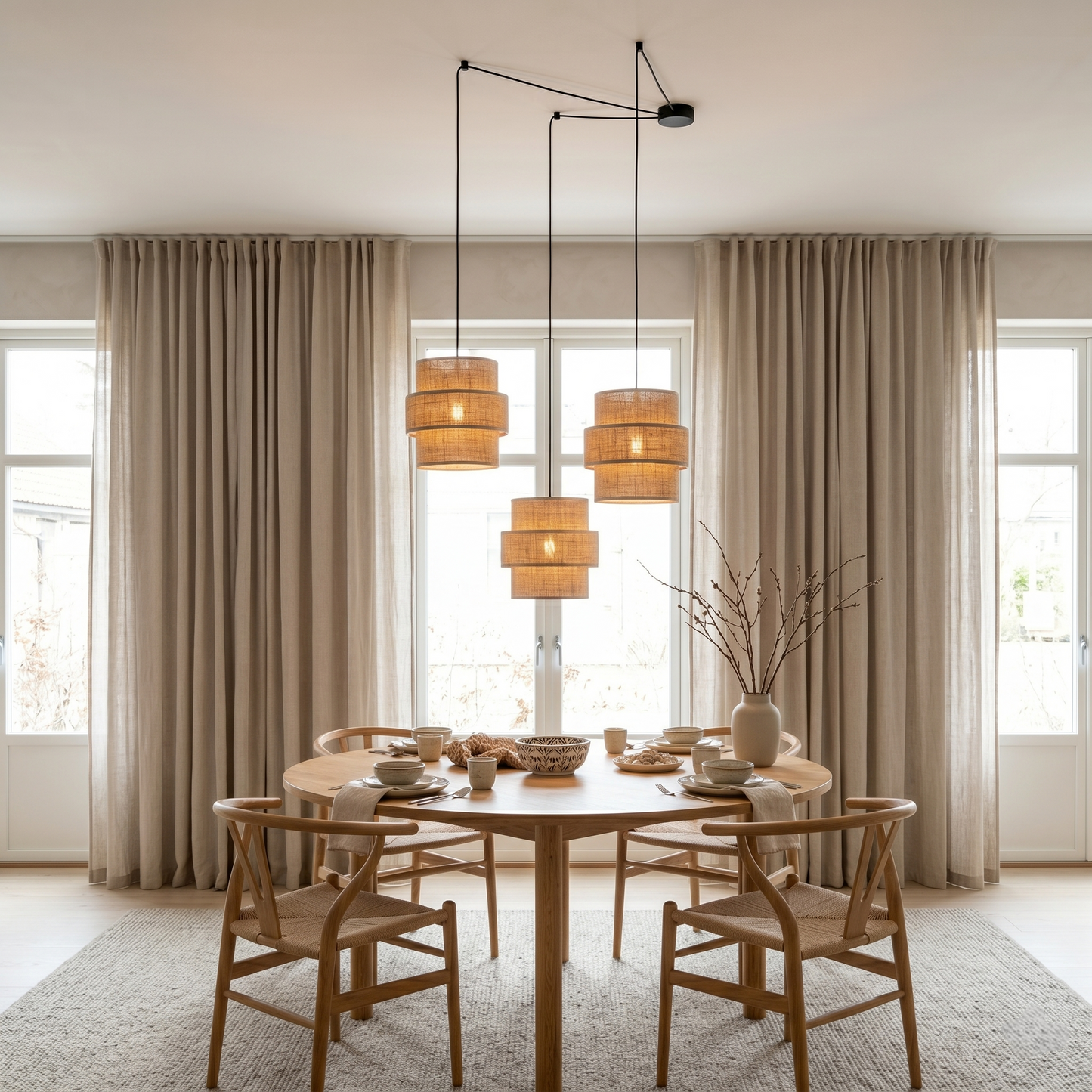 CALISTO JUTE 3-Light Suspension Pendant for Dining Tables, Stairwells & High Ceilings LumoCrafts