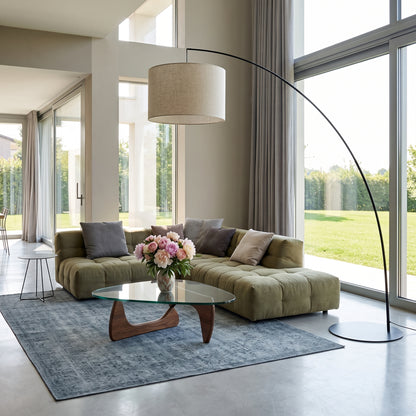 MOBY Extra Large Beige Linen Arc Floor Lamp for Living Room & Sofa