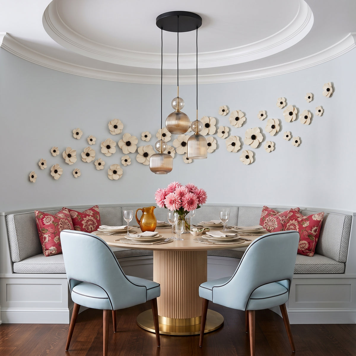 SOPHIA Cognac Ribbed Glass Cluster Pendant for Dining, Living Room & Hallway